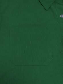 Women's Casual Solid Color Button Down Patch Pocket Loose Blouse, Autumn - Dark Green - View 4