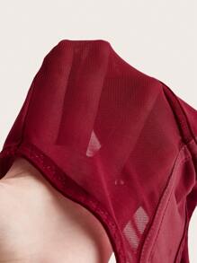 SHEIN ICON White Corset Hook And Eye Front Mesh Insert Cami Top - Burgundy - View 5