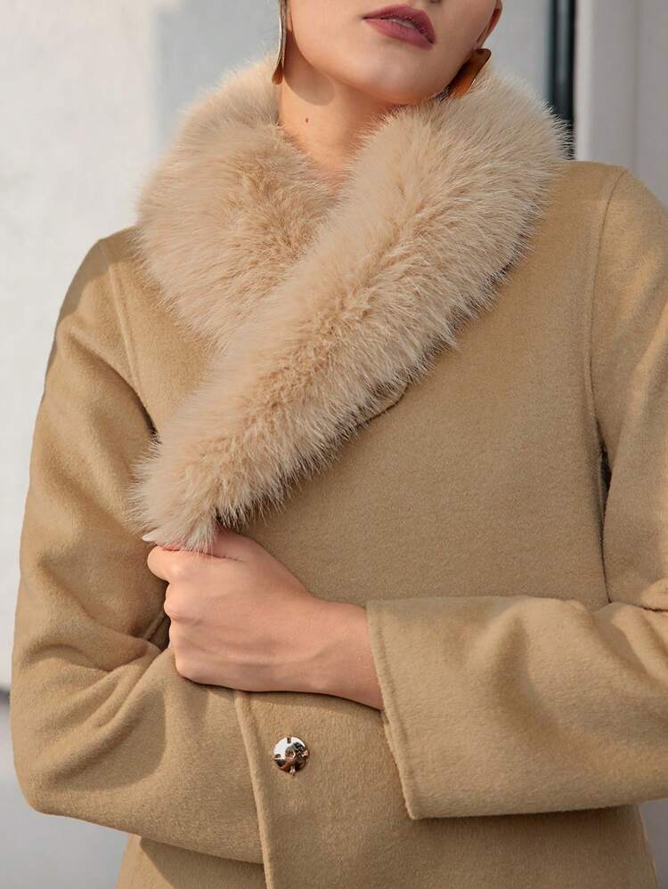 WOOL CONTRAST FLUFFY BELTED OVERCOAT