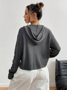 SHEIN Unity Sudadera con capucha y cremallera de uso diario casual con estampado de estrellas y cordón, para otoño/invierno - Gris - Ver 2
