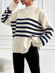 EURMUSE Blue White Woman Sweater - Navy Blue - View 5