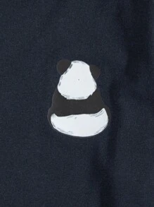 EURMUSE Bộ đồ ngủ dài tay in hình gấu trúc bằng cotton và quần dài cho nam - Màu xanh hải quân - Xem 4