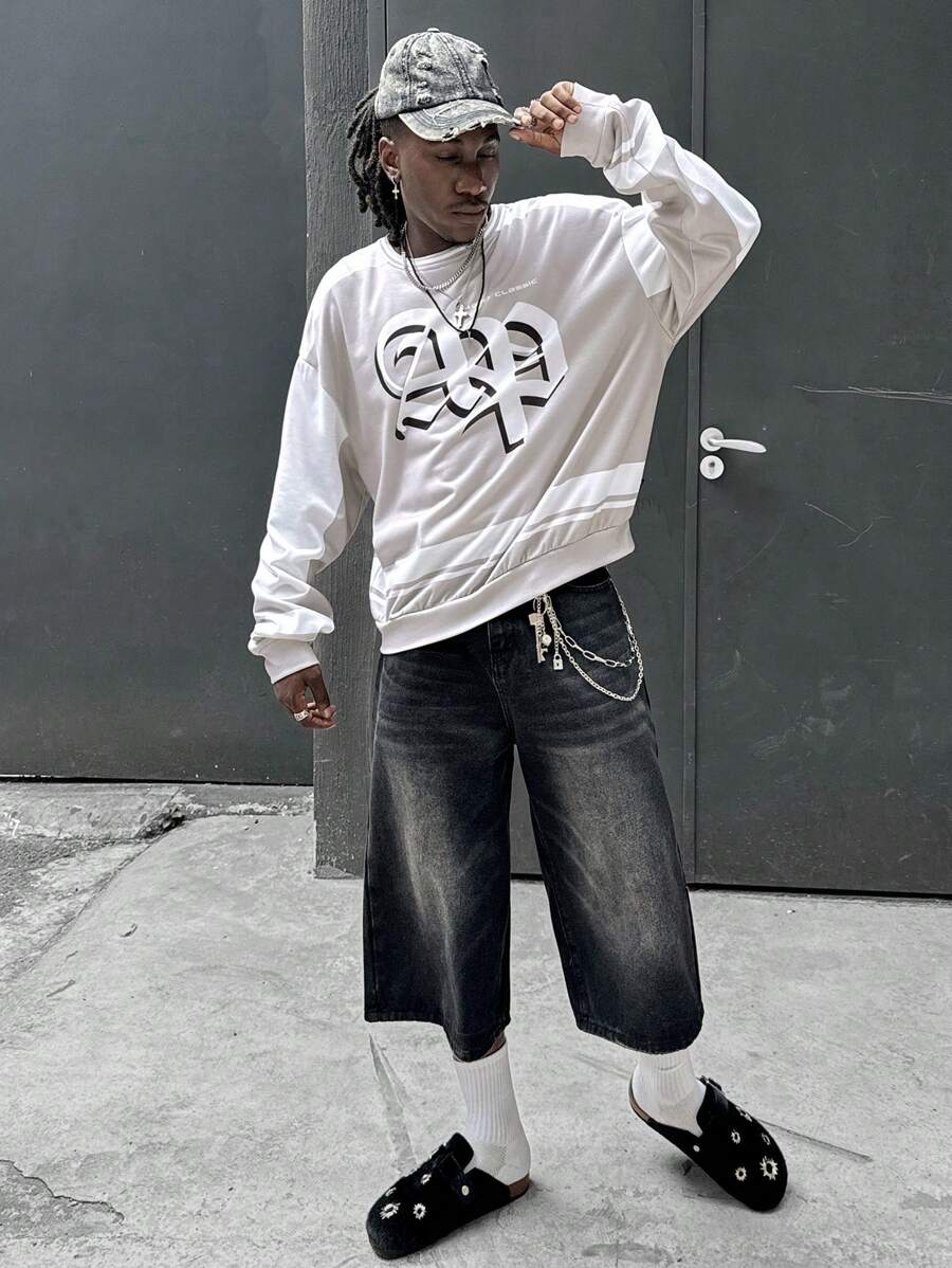 Manfinity VCAY Men's Letter And Number Print Crew Neck Long Sleeve Sweatshirt