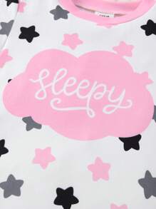 Conjuntos a juego para hermanos (se venden por separado 2 sets) Conjunto de pijama de 2 piezas de niña joven con pantalón largo y top de manga larga con estampado minimalista de estrellas en un diseño cómodo y ajustado - Rosa - Ver 8