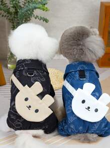 PETSIN Quần yếm đựng/dây dắt thú cưng bằng vải denim - Màu xanh lam - Xem 8