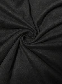 SHEIN LUNE 大码女式纯色高领开衩下摆长 T 恤和宽松阔腿裤套装 - 黑色 - 查看 4