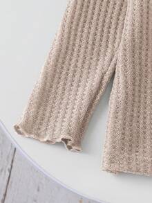 SHEIN Áo len cardigan dệt kim đơn giản cho bé gái - Màu Khaki - Xem 5