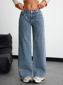 SHEIN ICON Plain Loose Pockets Casual Versatile Baggy Jeans - Light Wash - View 3