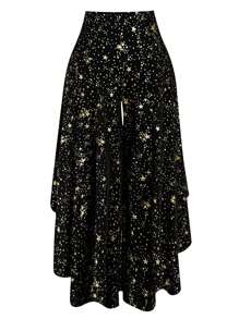 SHEIN Unity Plus Size Fashion Metallic Star Print Wide Leg Pants Fall Cloth For Women - Black - View 1