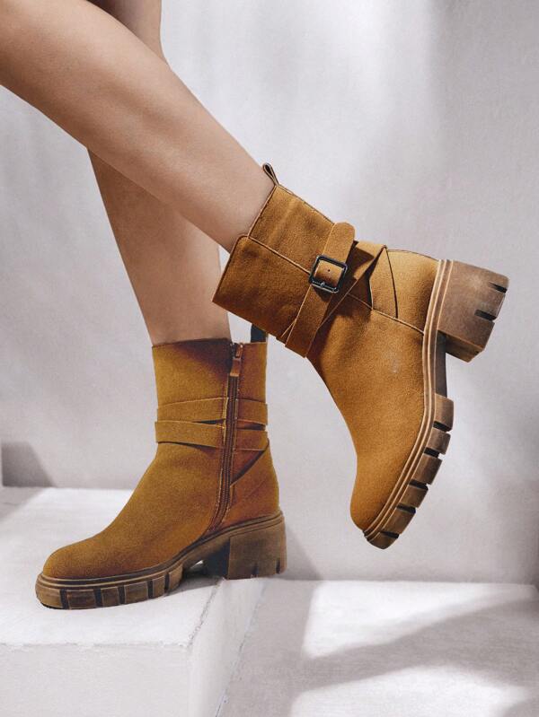 OUTDOORSY Botines y botas cortas diarias sencillos de unicolor para mujeres