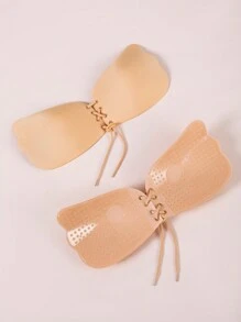 1pc Skin-Tone Adjustable Lace-Up Wing Push-Up Bra Pasties, Soft & Breathable Material For Summer - Apricot - View 1