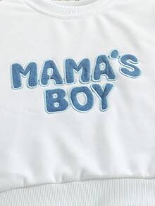 SHEIN 2 件套男童休闲装 - 刺绣字母套头运动衫和复古蓝色字母印花牛仔裤，适合 4-7 岁秋季和春季 - 白色 - 查看 4