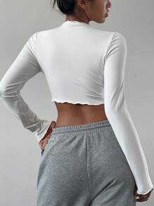 Aloruh Áo thun tay dài ôm sát, họa tiết nơ kẻ caro đỏ phong cách đường phố Mỹ thời trang dành cho nữ, thu đông - trắng - Xem 2