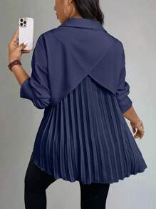Celure Plus Size Women's Solid Color Drop Shoulder Long Sleeve Pleated Back Casual Office Shirt, Autumn