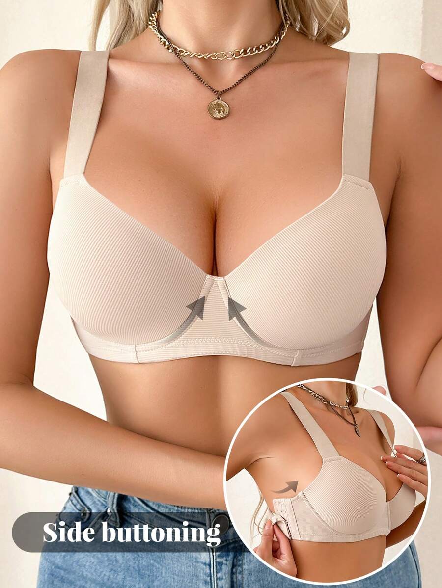 Soft & Comfortable Wire-Free Side Opening Seamless Padded Everyday Bra Single Pack - Apricot - View 1