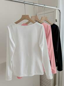 SHEIN LUNE 女士休闲 V 领保暖内衣 - 多件装 - 粉色 - 查看 2