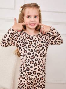 Cozy Pixies 2pcs Young Girl Wavy Pattern Soft Knitted Crew Neck Long Sleeve Top And Long Pants Snug Fit Pajama Set
