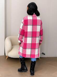 SHEIN 秋冬季青少年女孩休闲格子长袖开衫 - 粉色 - 查看 2
