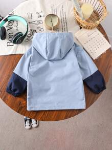 SHEIN 1 pieza Chaqueta cortaviento con capucha de estilo coreano casual y linda con bloqueo de color y estampado de animales de dibujos animados, adecuada para uso diario, escuela, exterior, senderismo, viaje en otoño e invierno para niño joven - Multicolor - Ver 2