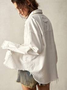 Bohemela 休闲纯色编织宽松落肩长袖女式夹克 - 白色 - 查看 7