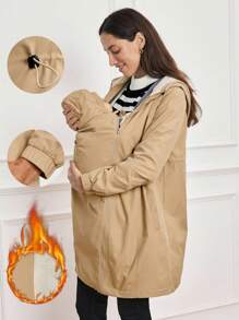 MaterniWear 3-In-1 Kangaroo Pocket Maternity Hooded Padded Coat, Winter Coat Outerwear For Pregnant Women