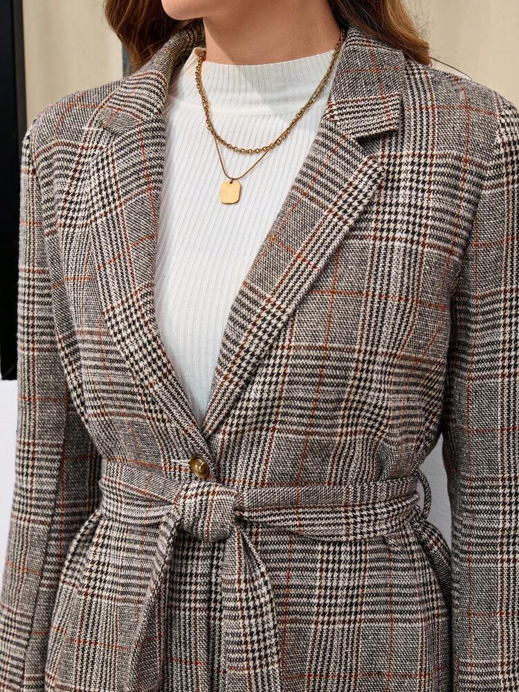 Women's Elegant Plaid Lapel Blazer And Skirt Suit Set, Suitable For Commuting, Autumn