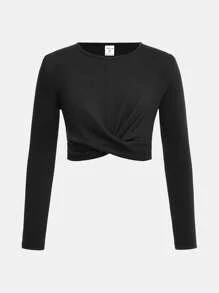 SHEIN 2 Stücke/Set Tween Mädchen Legeres Figurbetontes Crew-Neck T-Shirt mit Tunnelzug und Utility Hose, bequem und modisch
