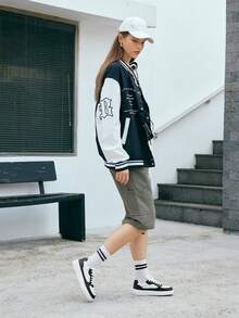 Beok 女士时尚百搭白黑撞色低帮休闲运动鞋万圣节圣诞节学生鞋滑板鞋秋冬休闲运动鞋 - 黑與白 - 查看 6