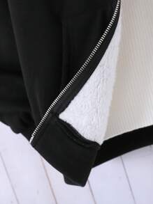 Tween Girls Oversized Casual Minimalist Comfy Hooded Raglan Fleece Jacket,In Fall/Winter - Black - View 7