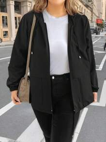 SHEIN LUNE Chaleco con capucha unicolor y simple casual para mujer de talla grande
