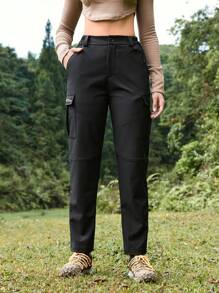 In My Nature Pantalones rectos informales de senderismo de unicolor con bolsillos utilitarios para mujer