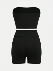 SHEIN Girlism Ensemble casual 3 pièces pour adolescente : chemise à rayures tissée imprimée, Top et shorts