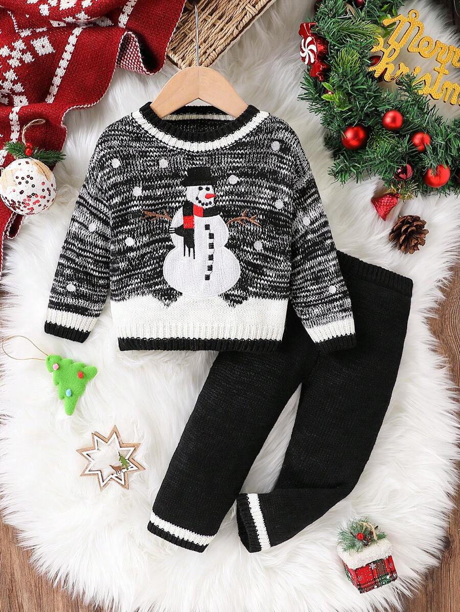 Baby Boys Sweater Set - Christmas Novelty, Adorable Snowman Design, Cozy Thick Knit, Soft And Warm, Protects Baby's Delicate Skin, Showcases Cute Charm, Suitable For Home, Travel, Christmas Party And More