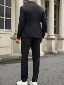 Manfinity Mode 男士纯色翻领长袖上衣和裤子套装