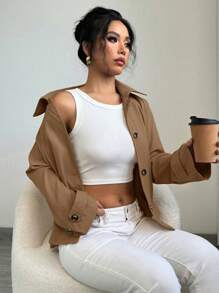 Chiquease Abrigo corto casual y recto de estilo holgado para mujeres