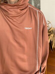 Manfinity VCAY Sudadera con capucha tejida de manga larga, corte holgado, estampado gráfico inglés informal, para hombre