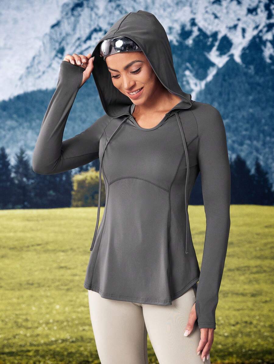 SHEIN Outdoor Urban Autumn Casual Breathable Fitted Hooded Sweatshirt - Dark Grey - View 1