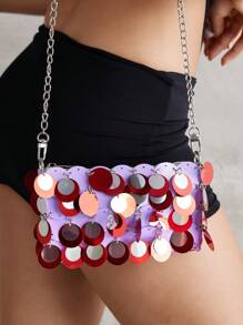 SHEIN ICON 女士晚宴包、斜挎包、时尚、简约、个性、百搭、甜美酷炫、火辣女孩、闪亮、趣味、学院风、Y2K、大亮片、多色可选、适合派对、鸡尾酒会、舞会、俱乐部、约会、生日、晚会、情人节约会之夜 - 紫色 - 查看 2