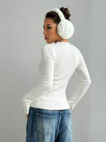 SHEIN Unity 修身女式纯色长袖羊毛衫，百搭秋冬季 - 白色 - 查看 2