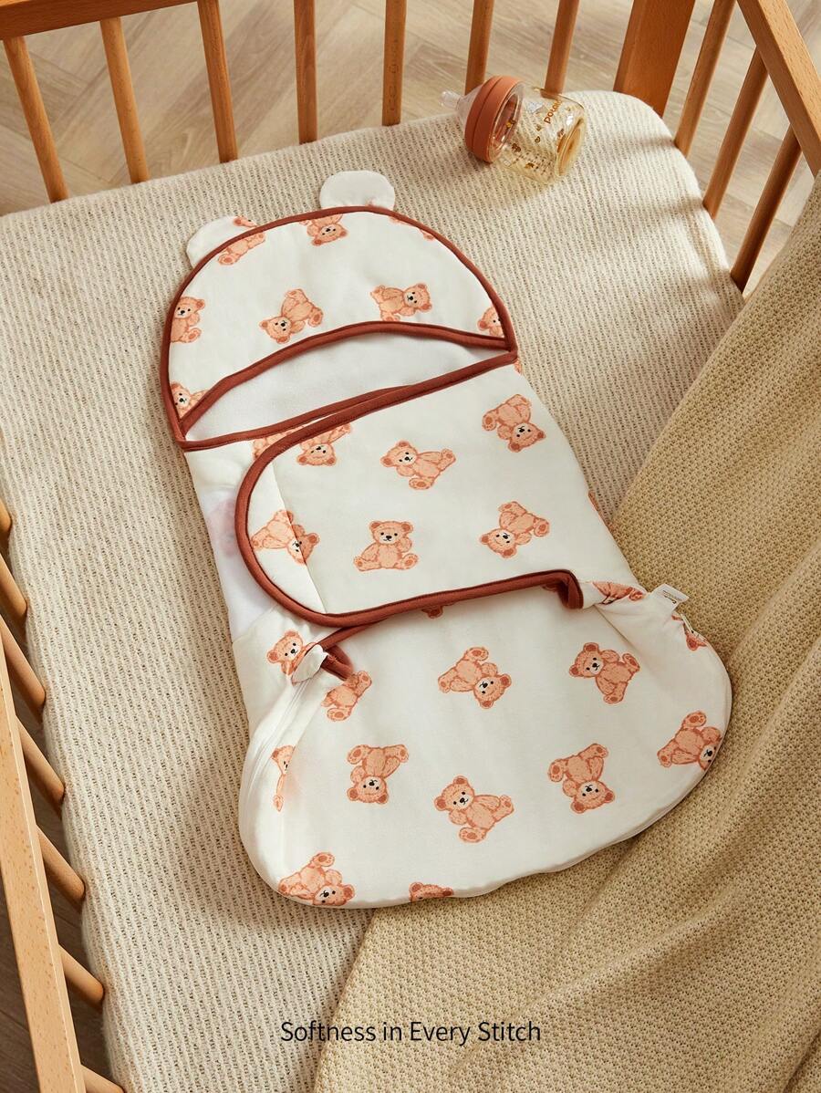 1件装 Cozy Pixies 柔软保暖加厚小熊印花襁褓睡袋 - 彩色 - 查看 1