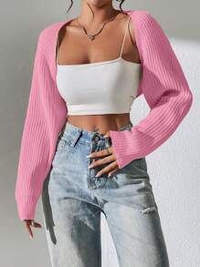 SHEIN PETITE 1 chiếc áo len cardigan ngắn tay dài màu trơn đơn giản, rộng rãi cho nữ, đa năng cho mùa thu - Nhiều màu - Xem 3