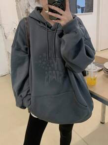 DAZY 女士长袖连帽印花休闲运动衫、秋季连帽衫、长袖上衣 - 灰色 - 查看 5