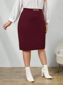 SHEIN Clasi Váy chữ A thường ngày trang trí kim loại cỡ lớn cho nữ - Màu Đỏ Sâu - Xem 5
