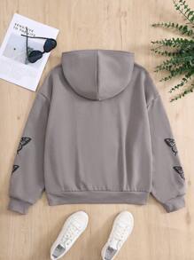 Teen Girl Butterfly Print Zip-Up Hooded Fleece Sweatshirt - Light Grey - View 2