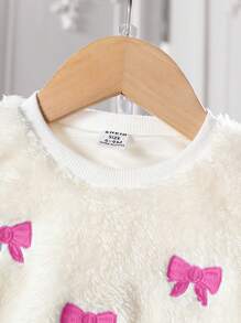 女婴秋冬刺绣蝴蝶结羊毛套头衫和纹理打底裤 2 件套时尚服装