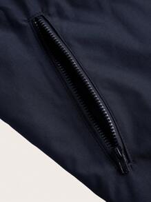 SHEIN Clasi Plus Size Women Geometric Print Long Sleeve Drawstring Waist Reversible Hooded Jacket, Casual For Autumn - Navy Blue - View 11