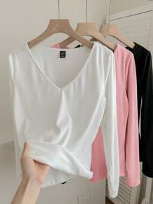 SHEIN LUNE 女士休闲 V 领保暖内衣 - 多件装 - 粉色 - 查看 5
