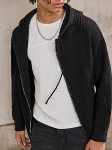 Forever 21 Men's Boxy Oversized Zip Through Hoodie Cardigan In Black Fall/Winter - Black - View 2
