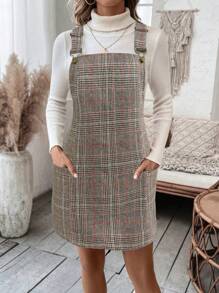 SHEIN LUNE Damen Lässig-Alltags-Latzkleid mit Doppeltaschen für den Herbst - Verschiedenfarbig - Übersicht 5