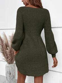 SHEIN Clasi Autumn/Winter Casual Solid Color Lantern Sleeve Sweater Dress